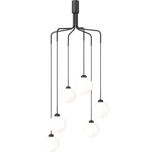 Artopee Cluster 6 Kronleuchter, Satin Schwarz / Opal