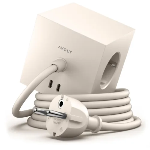 Viereckige 1 Verlängerungskabel mit USB-C / Magnet 1,8 m, Beige