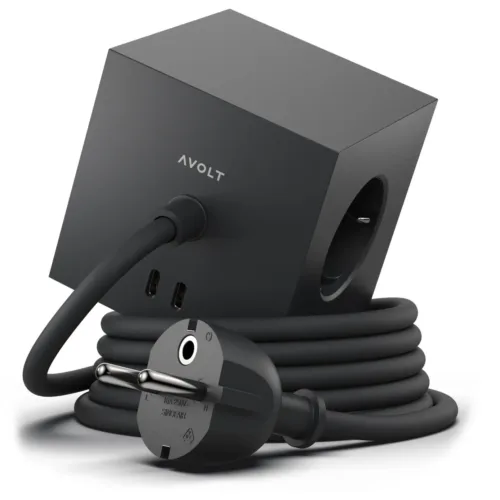 Viereckige 1 Verlängerungskabel mit USB-C / Magnet 1,8 m, Stockholm Schwarz