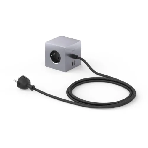 Viereckige 1 Verlängerungskabel mit USB / Magnet, Aluminium
