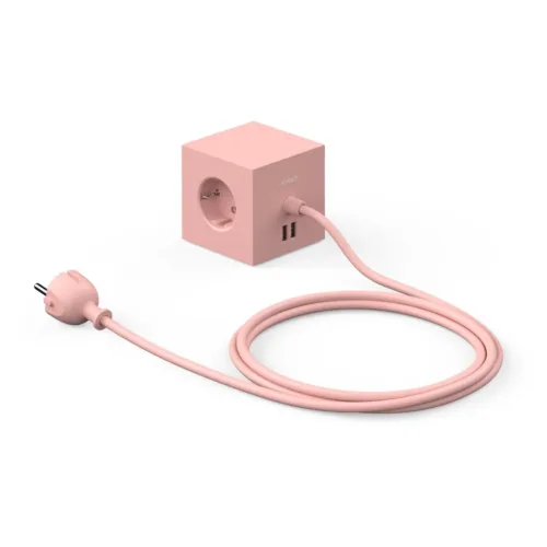 Viereckige 1 Verlängerungskabel mit USB / Magnet, Old Rosa